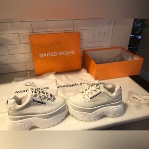 New never worn naked wolfe white platform sneakers